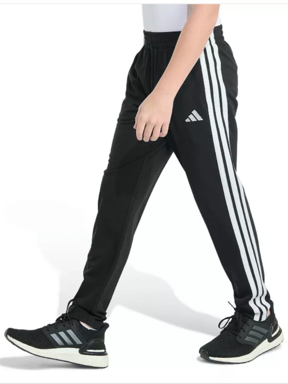 Adidas Kids Black Track Pants with White Stripes - Large (14/16)